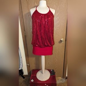 Wet Seal Spaghetti Strap Red Sequined Dress - Size Large